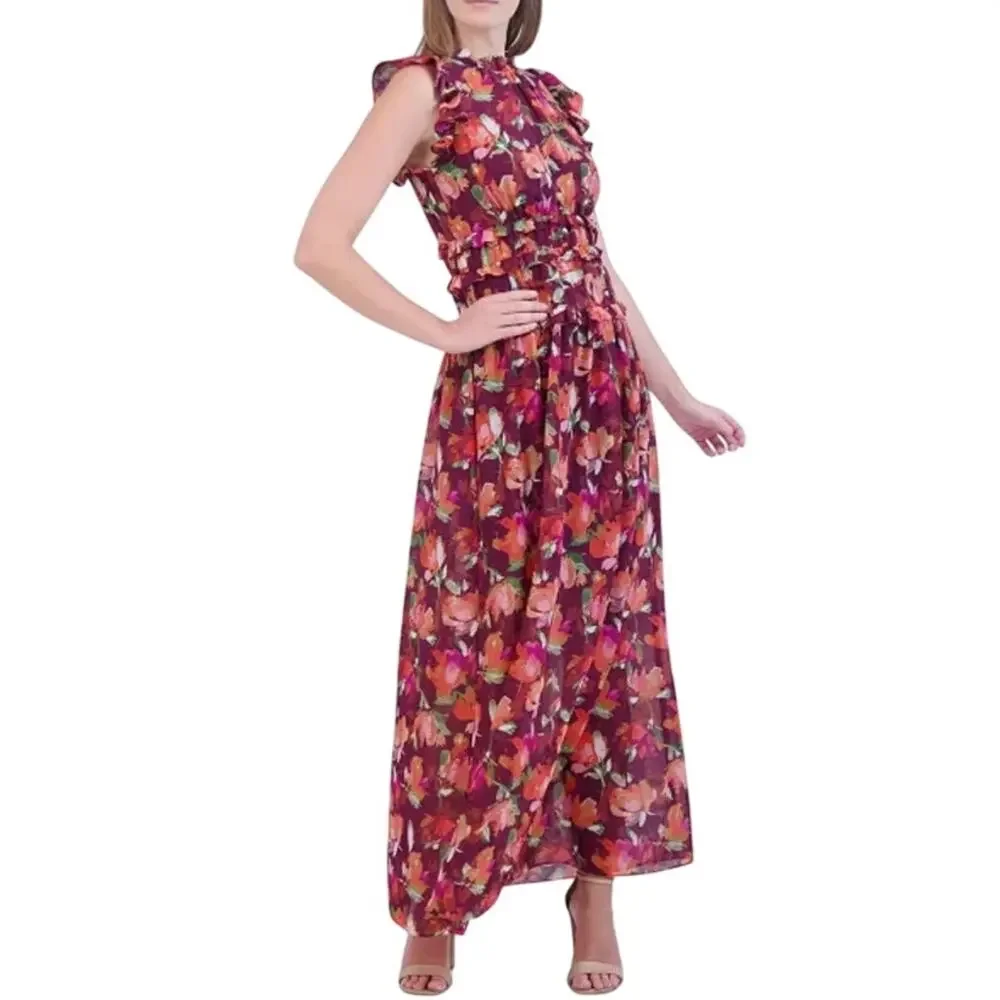 Vince Camuto Autumn Floral Chiffon Maxi Dress Size 12 NWT Wedding Guest Elegant - Picture 2 of 13